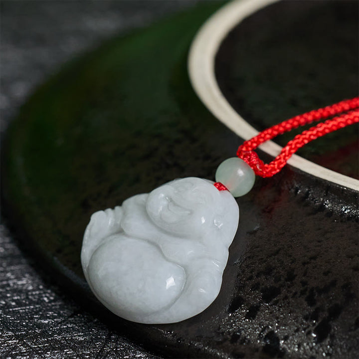 Buddha Stones Jade Laughing Buddha Prosperity Necklace Pendant - image 2