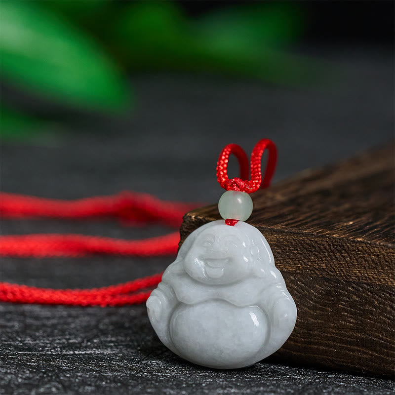 Buddha Stones Jade Laughing Buddha Prosperity Necklace Pendant - image 1