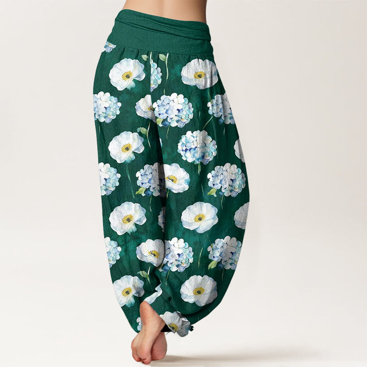 Buddha Stones Cotton Fresh Elegant Flower Pattern Women's Elastic Waist Harem Pants - image 1