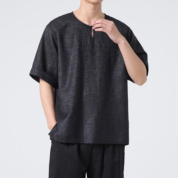 Buddha Stones Summer Retro Crackle Auspicious Cloud Pattern Short Sleeve Men's T-shirt - image 31