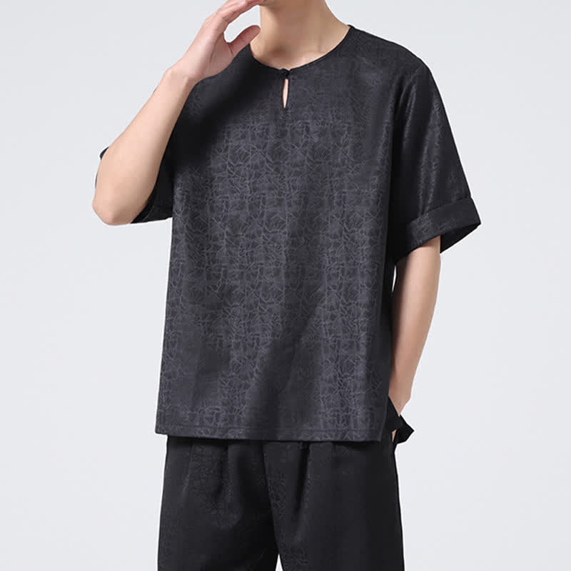 Buddha Stones Summer Retro Crackle Auspicious Cloud Pattern Short Sleeve Men's T-shirt - image 30