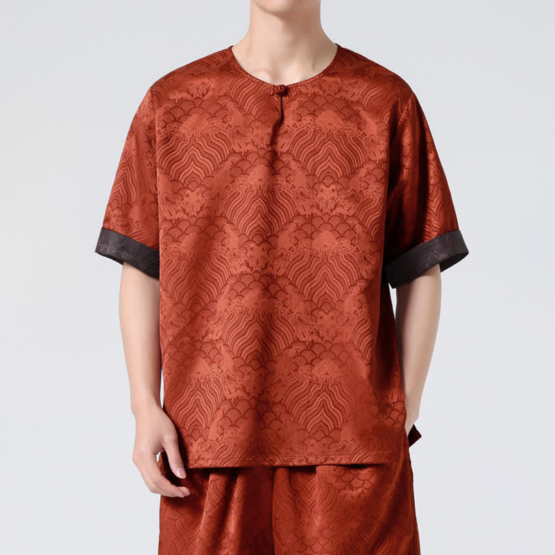 Buddha Stones Summer Retro Crackle Auspicious Cloud Pattern Short Sleeve Men's T-shirt - image 15