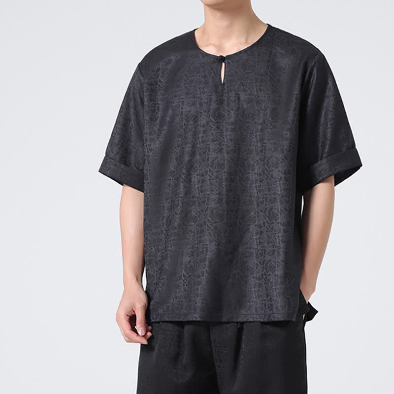 Buddha Stones Summer Retro Crackle Auspicious Cloud Pattern Short Sleeve Men's T-shirt - image 28