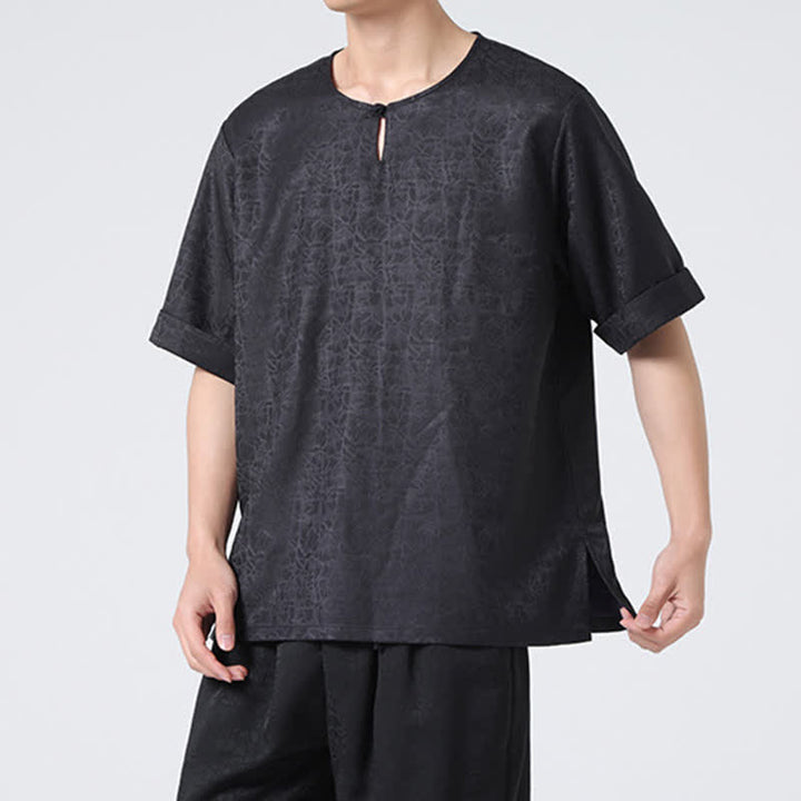 Buddha Stones Summer Retro Crackle Auspicious Cloud Pattern Short Sleeve Men's T-shirt - image 32