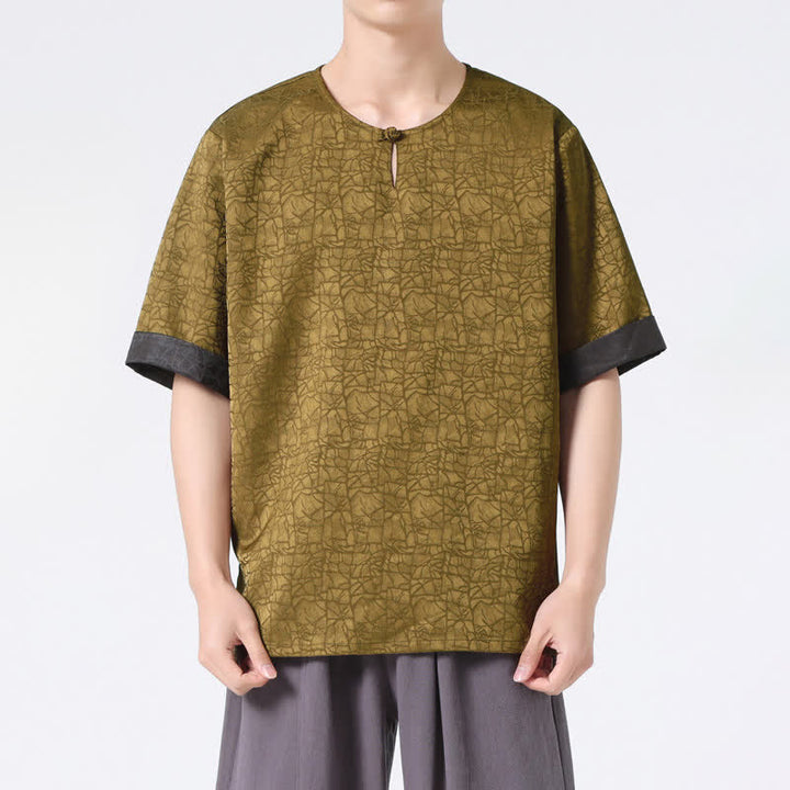 Buddha Stones Summer Retro Crackle Auspicious Cloud Pattern Short Sleeve Men's T-shirt - image 1