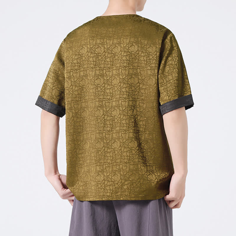 Buddha Stones Summer Retro Crackle Auspicious Cloud Pattern Short Sleeve Men's T-shirt - image 4