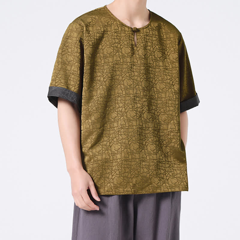 Buddha Stones Summer Retro Crackle Auspicious Cloud Pattern Short Sleeve Men's T-shirt - image 7