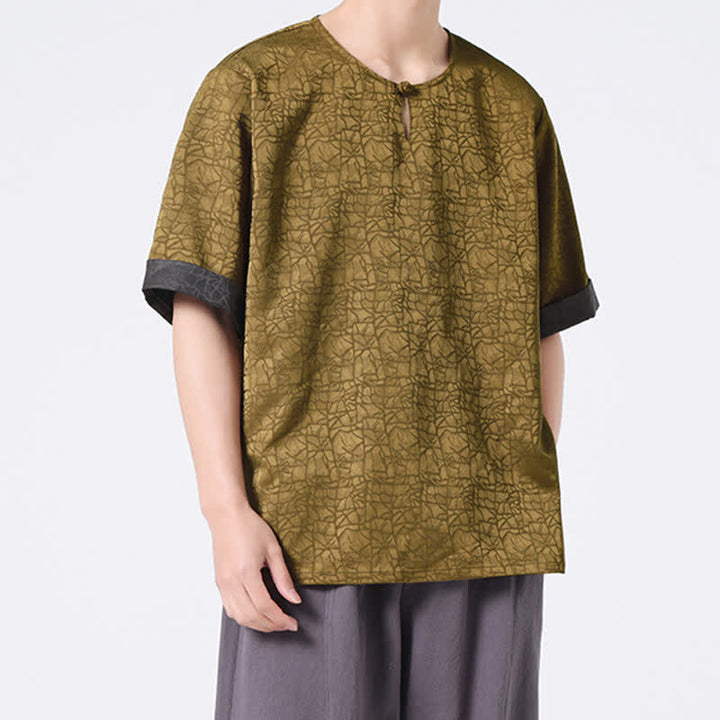 Buddha Stones Summer Retro Crackle Auspicious Cloud Pattern Short Sleeve Men's T-shirt - image 7