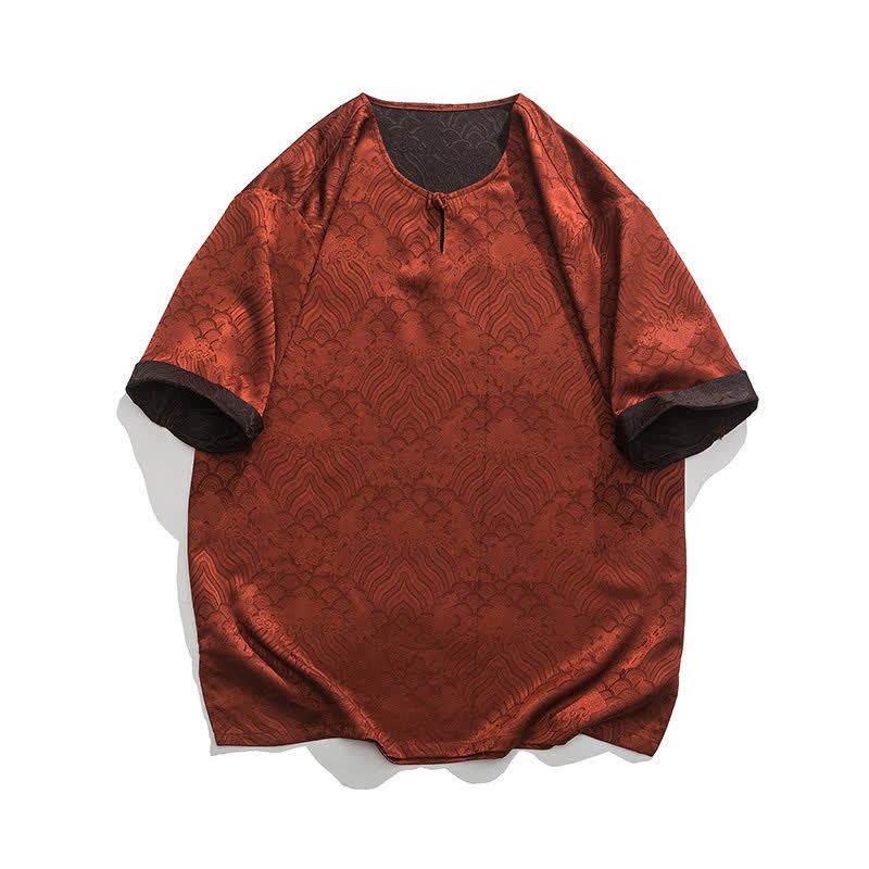 Buddha Stones Summer Retro Crackle Auspicious Cloud Pattern Short Sleeve Men's T-shirt - FireBrick - US/UK/AU46，EU56 (5XL) - image 24