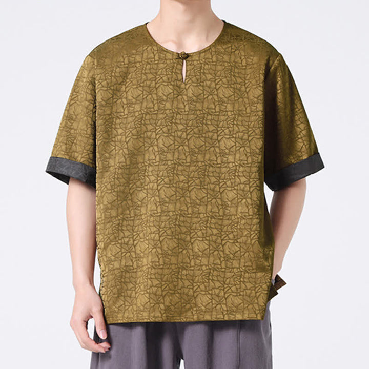 Buddha Stones Summer Retro Crackle Auspicious Cloud Pattern Short Sleeve Men's T-shirt - image 2