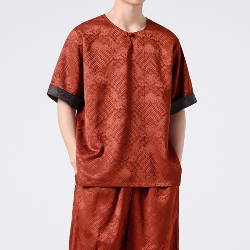 Buddha Stones Summer Retro Crackle Auspicious Cloud Pattern Short Sleeve Men's T-shirt - image 18