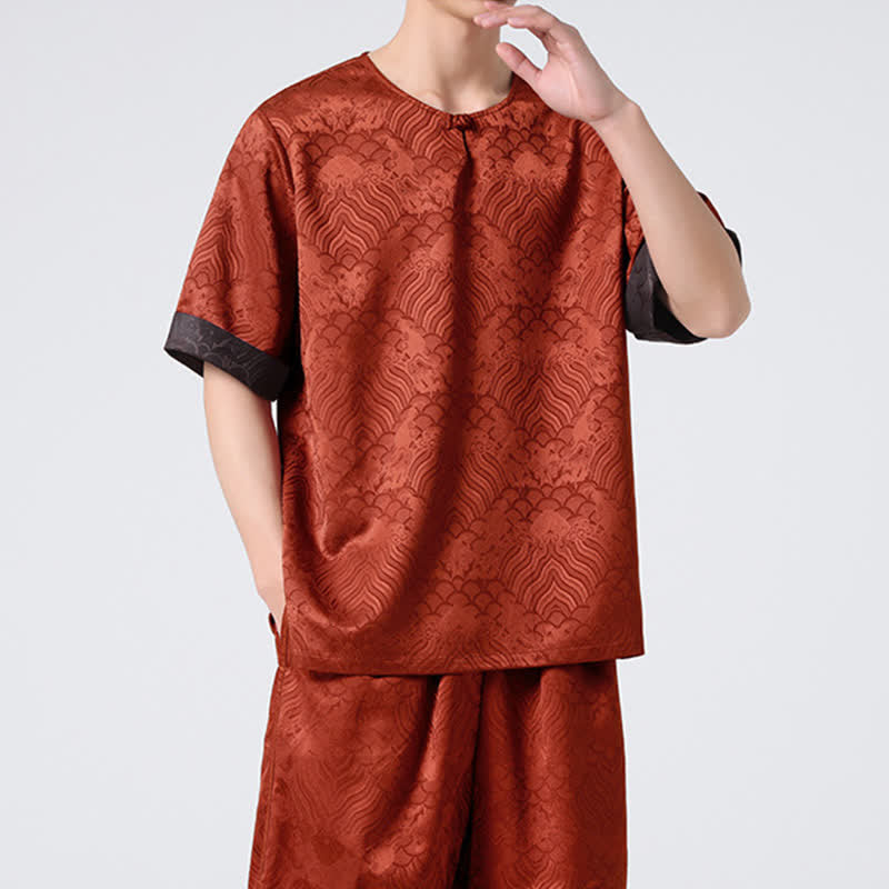 Buddha Stones Summer Retro Crackle Auspicious Cloud Pattern Short Sleeve Men's T-shirt - image 21