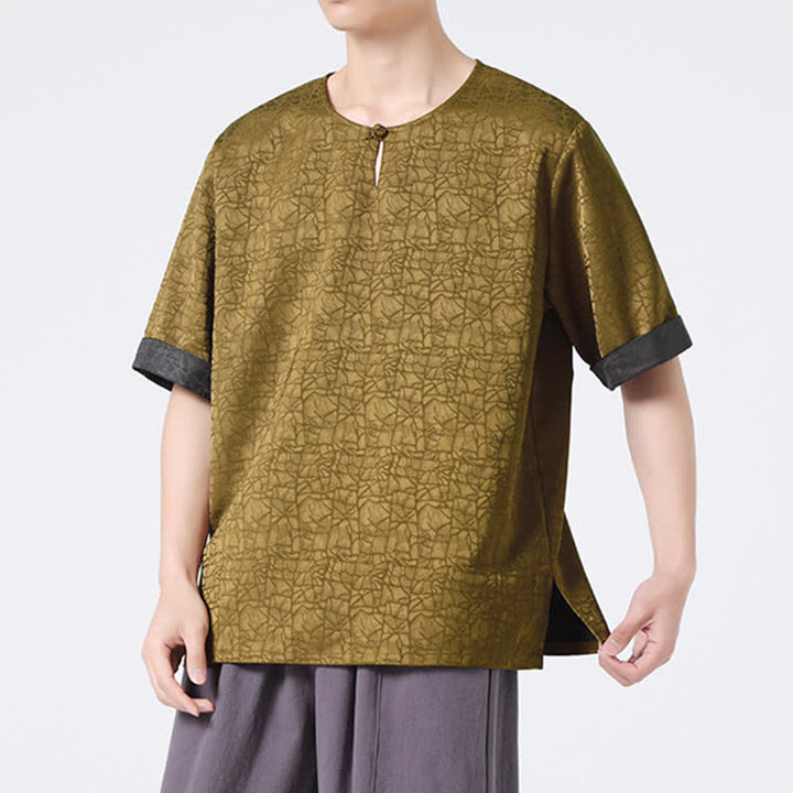 Buddha Stones Summer Retro Crackle Auspicious Cloud Pattern Short Sleeve Men's T-shirt - image 3