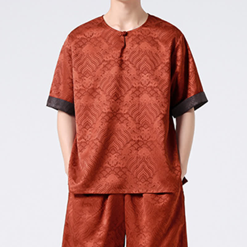 Buddha Stones Summer Retro Crackle Auspicious Cloud Pattern Short Sleeve Men's T-shirt - image 14