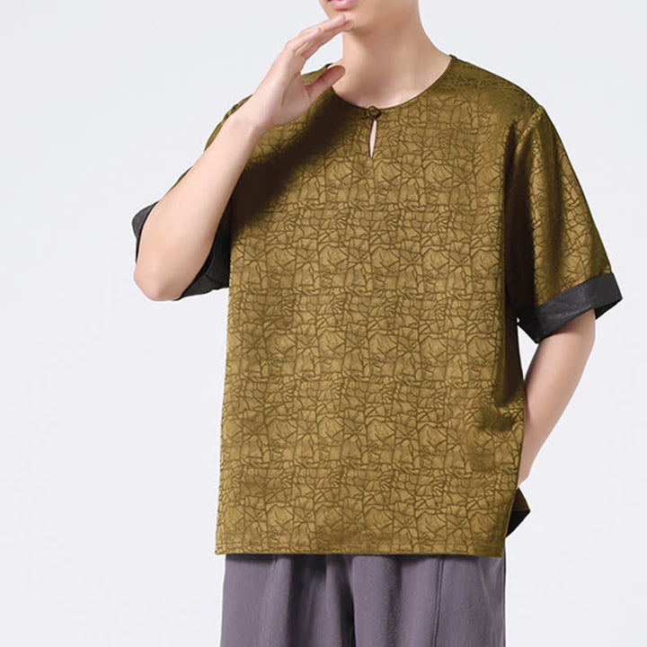 Buddha Stones Summer Retro Crackle Auspicious Cloud Pattern Short Sleeve Men's T-shirt - image 8