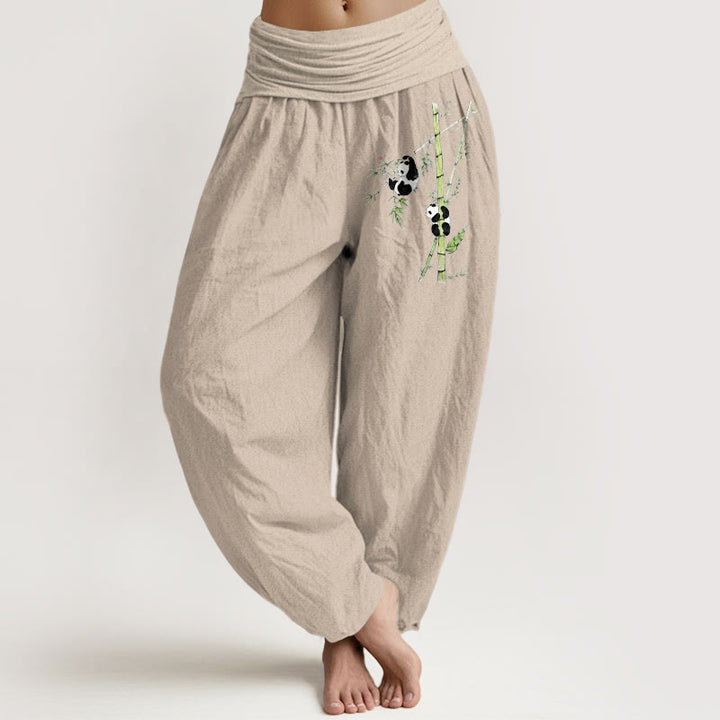 Buddha Stones Pure Cotton Simple Style Panda Bamboo Pattern Women's Elastic Waist Harem Pants - Tan - US16，UK/AU20，EU48 (3XL) - image 11