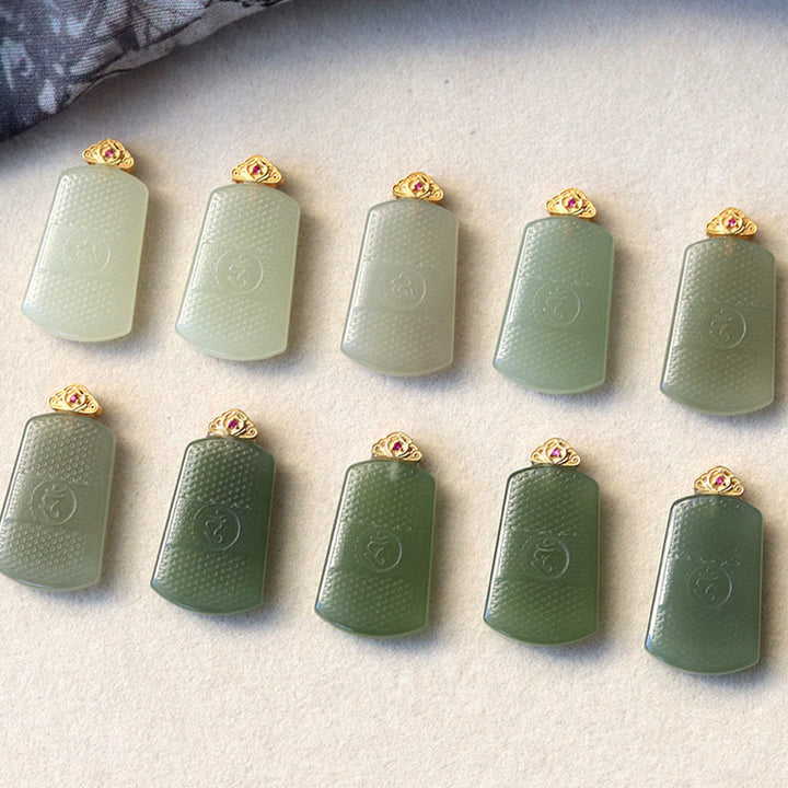 Buddha Stones Hetian Jade 925 Sterling Silver Om Symbol Prosperity Necklace Pendant - image 11