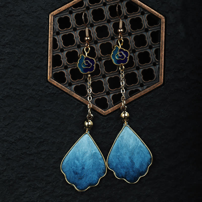 Buddha Stones Handcrafted Silk Art Petal Good Fortune Blessing Dangle Hook Earrings - image 1
