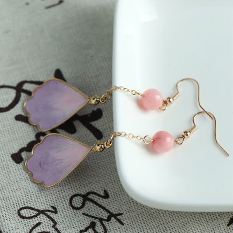 Buddha Stones Handcrafted Silk Art Petal Good Fortune Blessing Dangle Hook Earrings - image 15