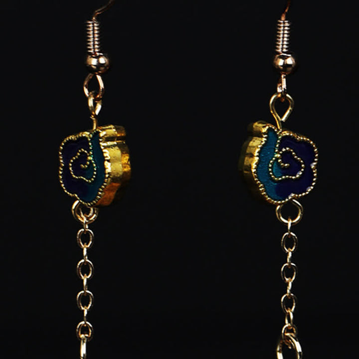 Buddha Stones Handcrafted Silk Art Petal Good Fortune Blessing Dangle Hook Earrings - image 6