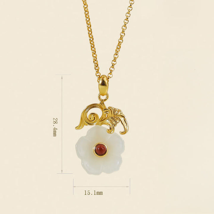 Buddha Stones Hetian Jade Flower 925 Sterling Silver Luck Necklace Pendant - image 2