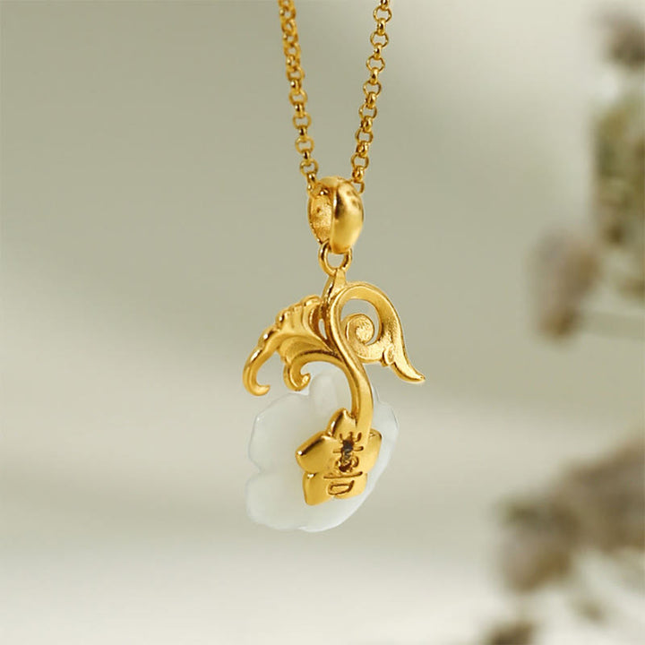 Buddha Stones Hetian Jade Flower 925 Sterling Silver Luck Necklace Pendant - image 11