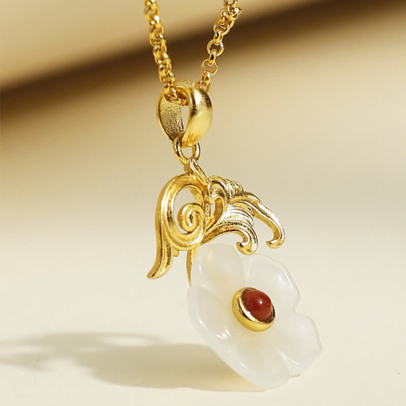 Buddha Stones Hetian Jade Flower 925 Sterling Silver Luck Necklace Pendant - image 9