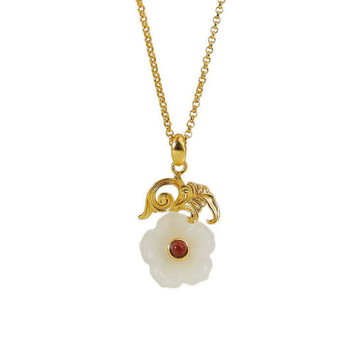 Buddha Stones Hetian Jade Flower 925 Sterling Silver Luck Necklace Pendant - image 10