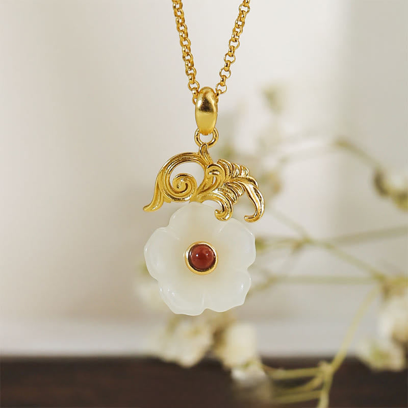 Buddha Stones Hetian Jade Flower 925 Sterling Silver Luck Necklace Pendant - image 7