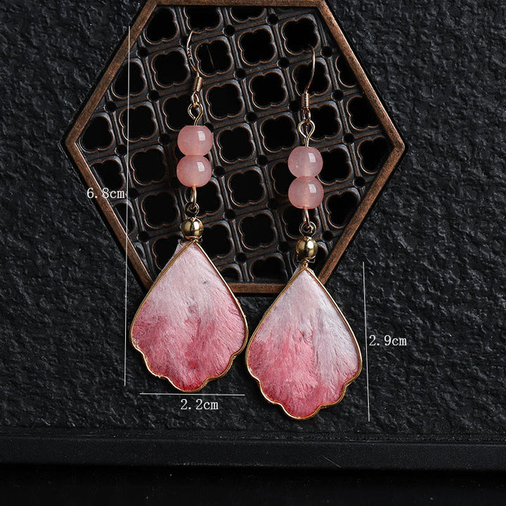 Buddha Stones Silk Art Handmade Pink Velvet Good Fortune Protection Drop Hook Earrings - image 6