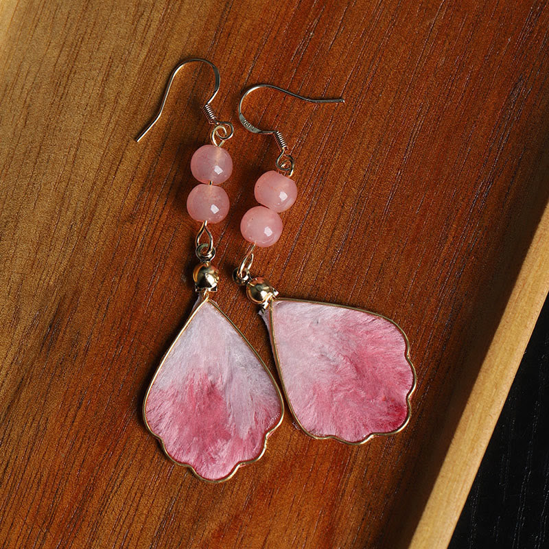 Buddha Stones Silk Art Handmade Pink Velvet Good Fortune Protection Drop Hook Earrings - image 2