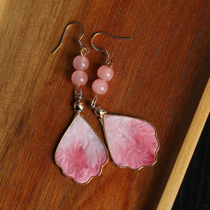 Buddha Stones Silk Art Handmade Pink Velvet Good Fortune Protection Drop Hook Earrings - image 2