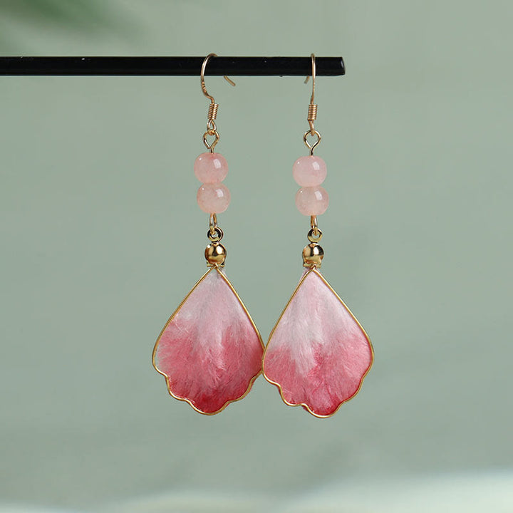 Buddha Stones Silk Art Handmade Pink Velvet Good Fortune Protection Drop Hook Earrings - image 1