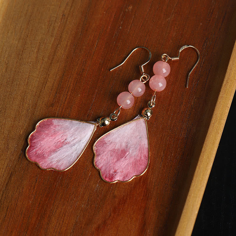 Buddha Stones Silk Art Handmade Pink Velvet Good Fortune Protection Drop Hook Earrings - image 3