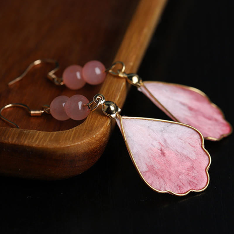 Buddha Stones Silk Art Handmade Pink Velvet Good Fortune Protection Drop Hook Earrings - image 4