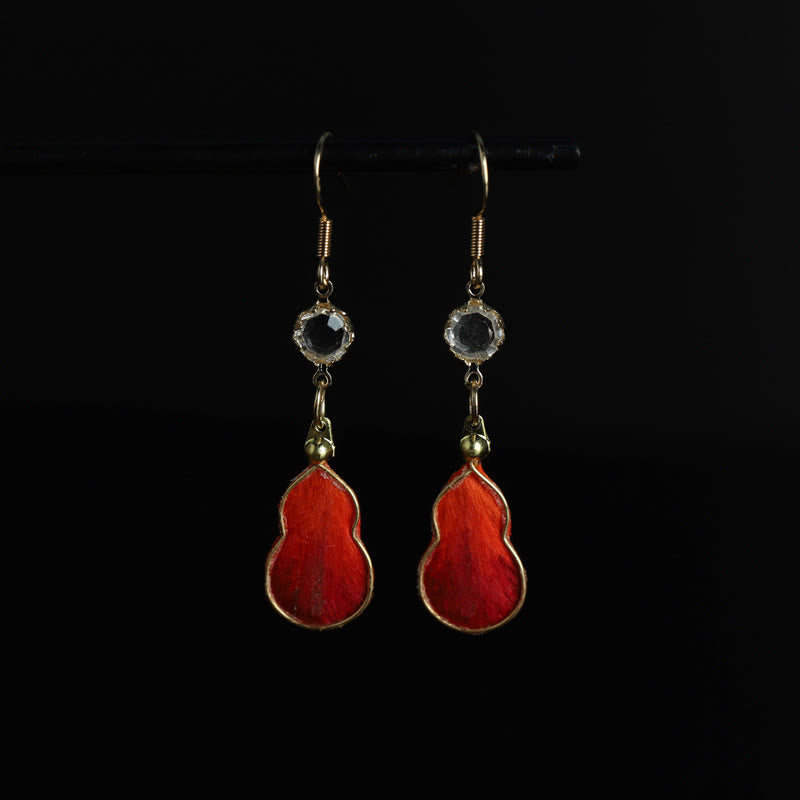 Buddha Stones Handcrafted Red Silk Art Gourd Glass Blessing Fortune Hook Earrings - Gourd(Size: 4*1.5cm) - image 0