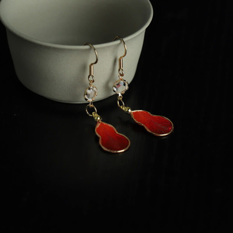 Buddha Stones Handcrafted Red Silk Art Gourd Glass Blessing Fortune Hook Earrings - image 5