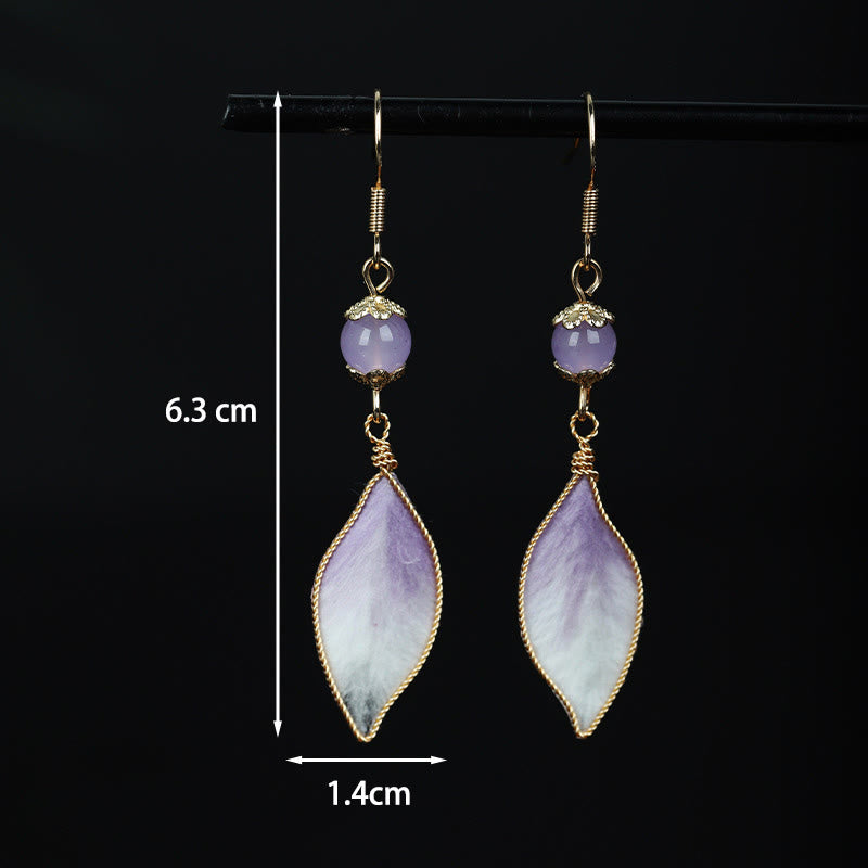 Buddha Stones Silk Art Handmade Purple Gradient Petals Blessing Dangle Earrings - image 1