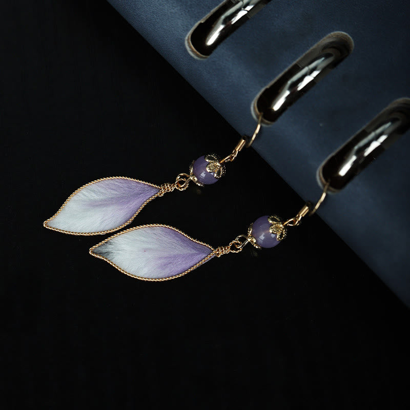 Buddha Stones Silk Art Handmade Purple Gradient Petals Blessing Dangle Earrings - image 2