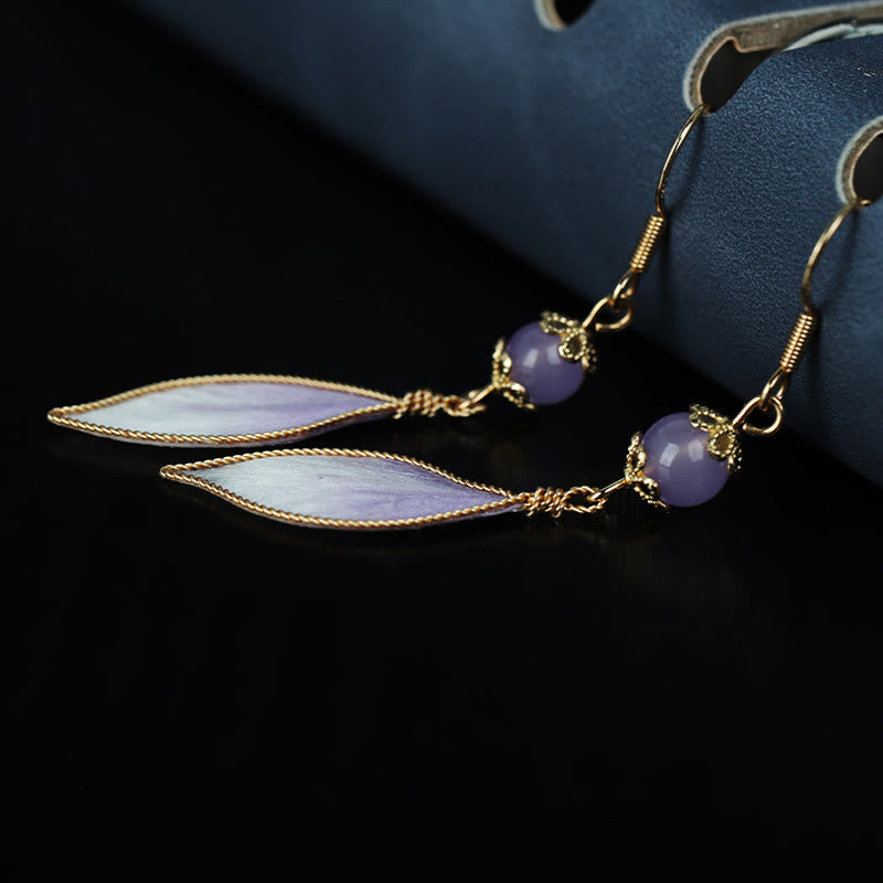 Buddha Stones Silk Art Handmade Purple Gradient Petals Blessing Dangle Earrings - image 4