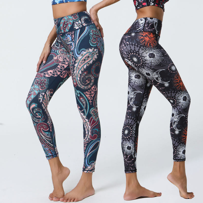 Buddha Stones Flowers Feathers Sun Moon Print Sports Fitness Yoga High Waist Leggings Women's Pants - image 0