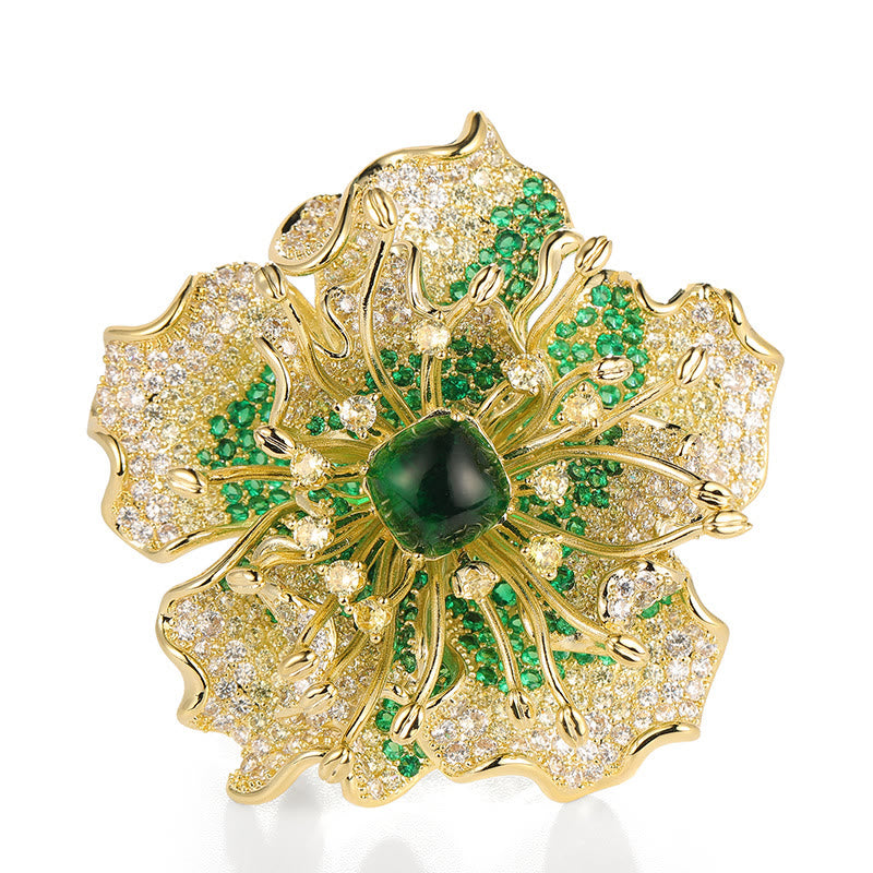 Buddha Stones Peony Flower Prosperity Copper Brooch - image 10