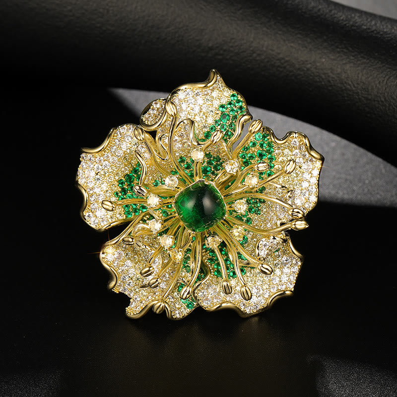 Buddha Stones Peony Flower Prosperity Copper Brooch - Green Peony - image 8