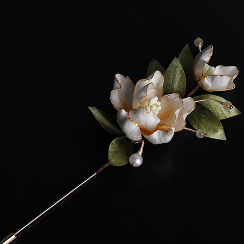 Buddha Stones Handcrafted Silk Art Golden Peony Flower Good Fortune Brooch - image 7