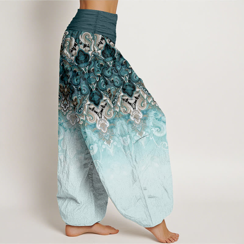 Buddha Stones Paisley Floral Gradient Design Women's Pure Cotton Elastic Waist Harem Pants - image 2