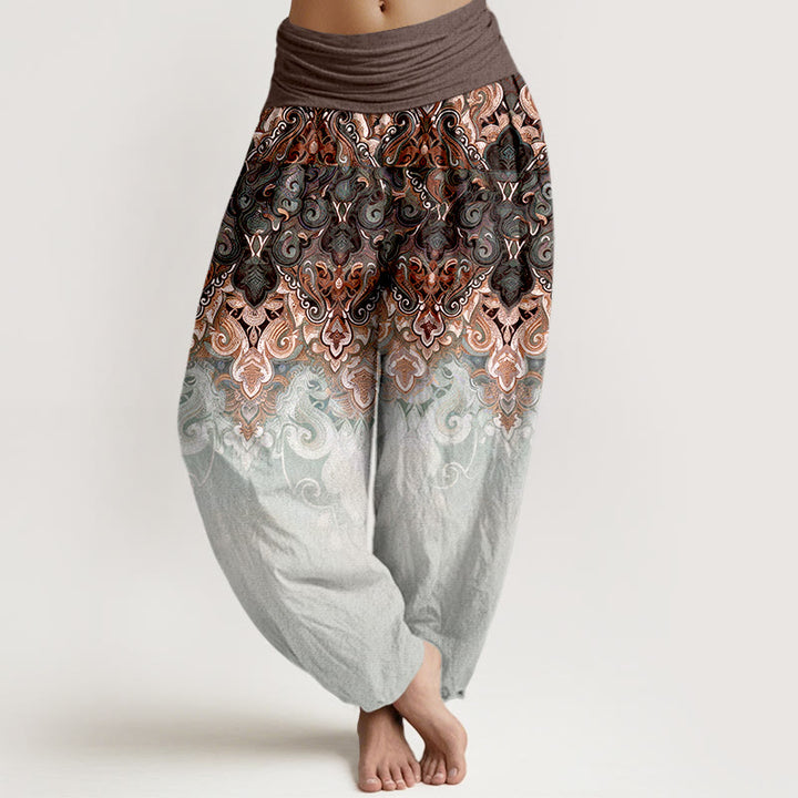 Buddha Stones Paisley Floral Gradient Design Women's Pure Cotton Elastic Waist Harem Pants - Sienna - US16，UK/AU20，EU48 (3XL) - image 5