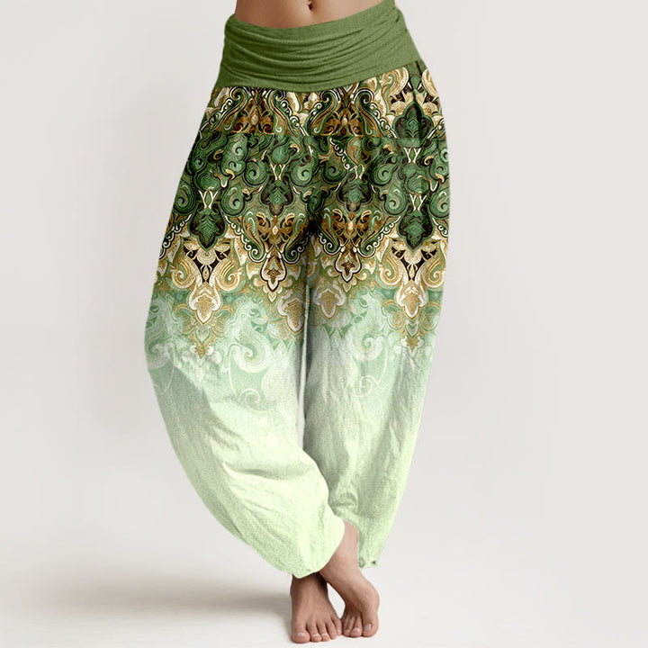 Buddha Stones Paisley Floral Gradient Design Women's Pure Cotton Elastic Waist Harem Pants - OliveDrab - US16，UK/AU20，EU48 (3XL) - image 8