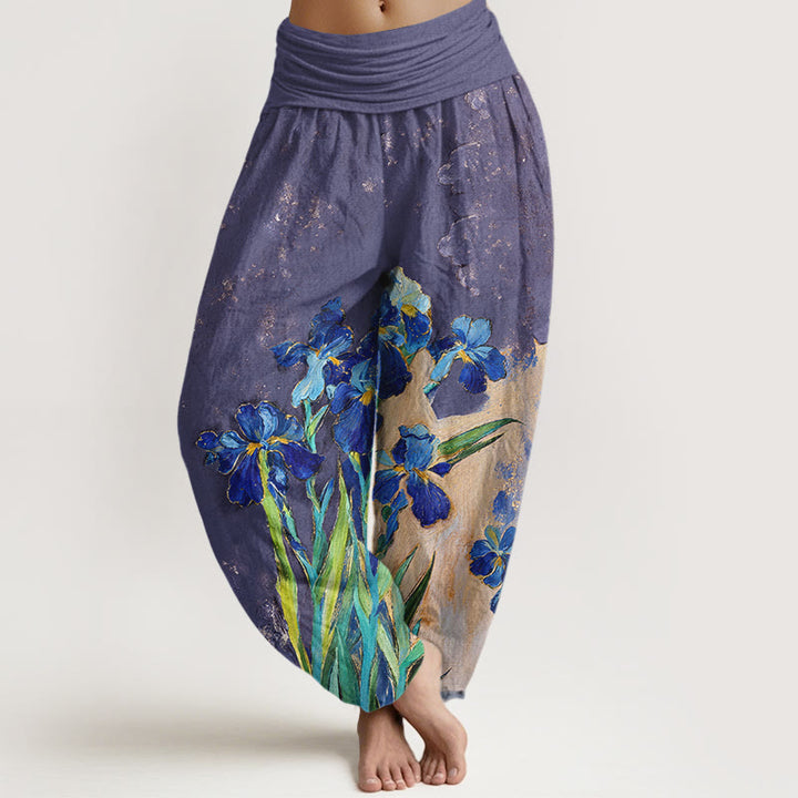 Buddha Stones Irises Pattern Pure Cotton Women's Elastic Waist Harem Pants - MediumPurple - US16，UK/AU20，EU48 (3XL) - image 5