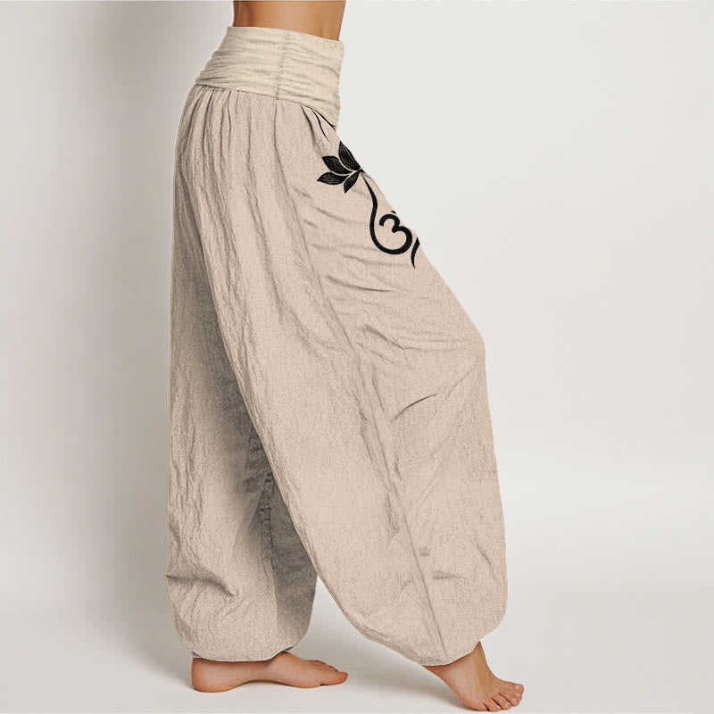 Buddha Stones Cotton Lotus Flower Om Pattern Women's Elastic Waist Harem Pants - image 12