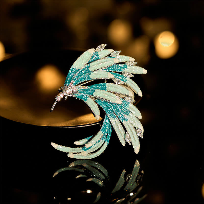 Buddha Stones Phoenix Feather Strength Copper Brooch - Blue Phoenix About 4.5*4.4cm - image 6